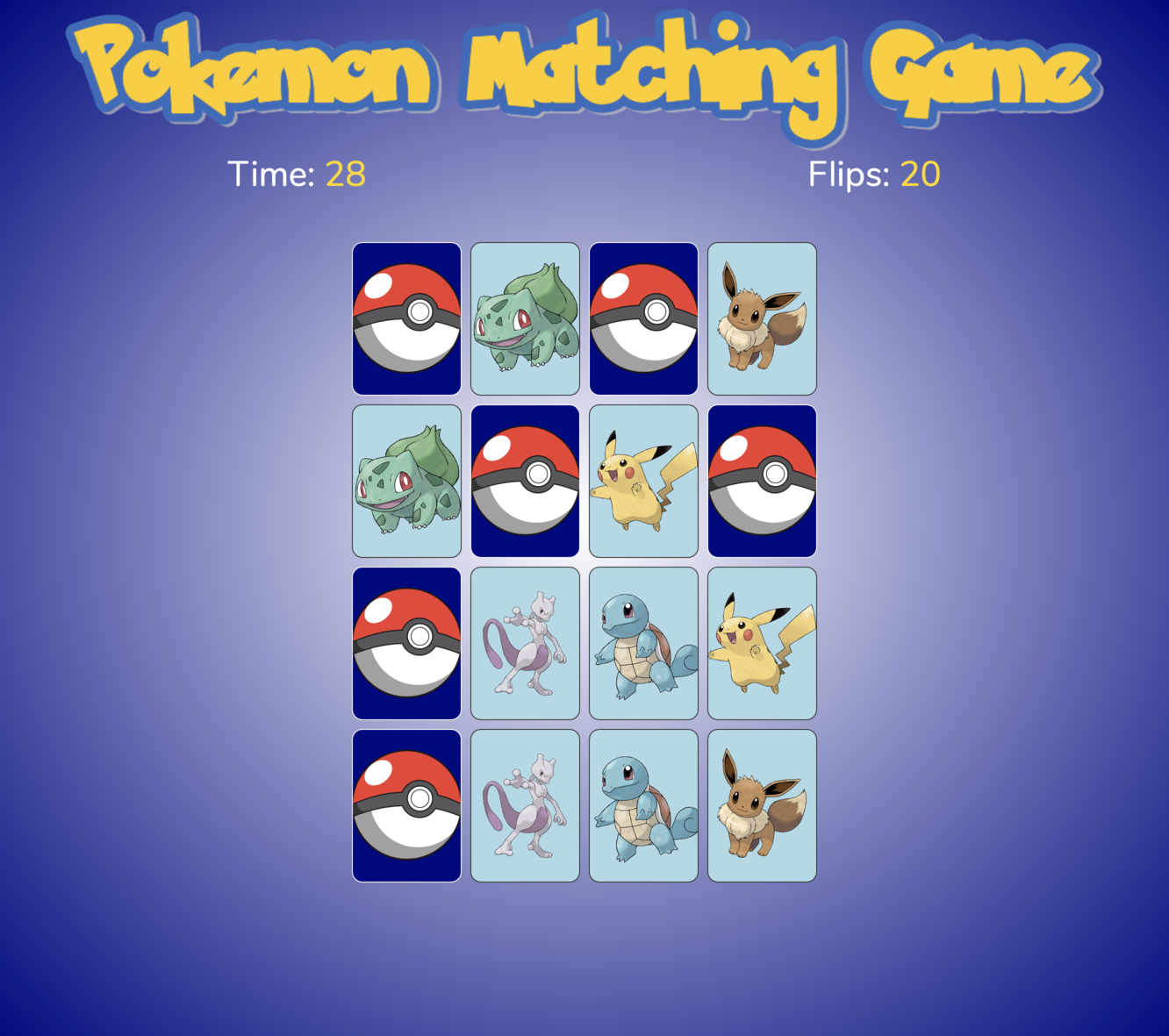 Pokemon Card Matching Game